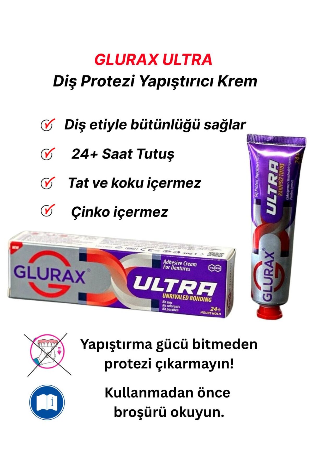GLURAX Ultra Diş Protezi Yapıştırıcı Krem, 40 gr - Fiyatı, Yorumları
