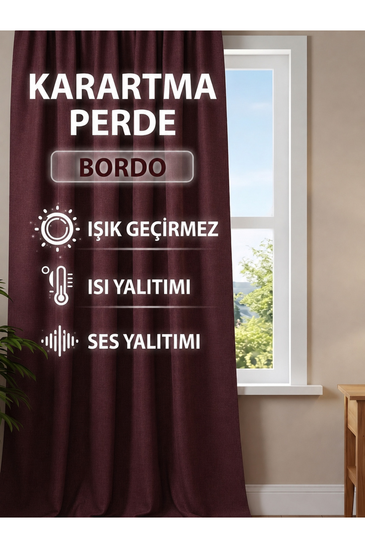 BURGUNDY Blackout Lightproof Dimming Background Curtain Pleatless Single Wing Dimming Sun Shade Suitable for Every Room