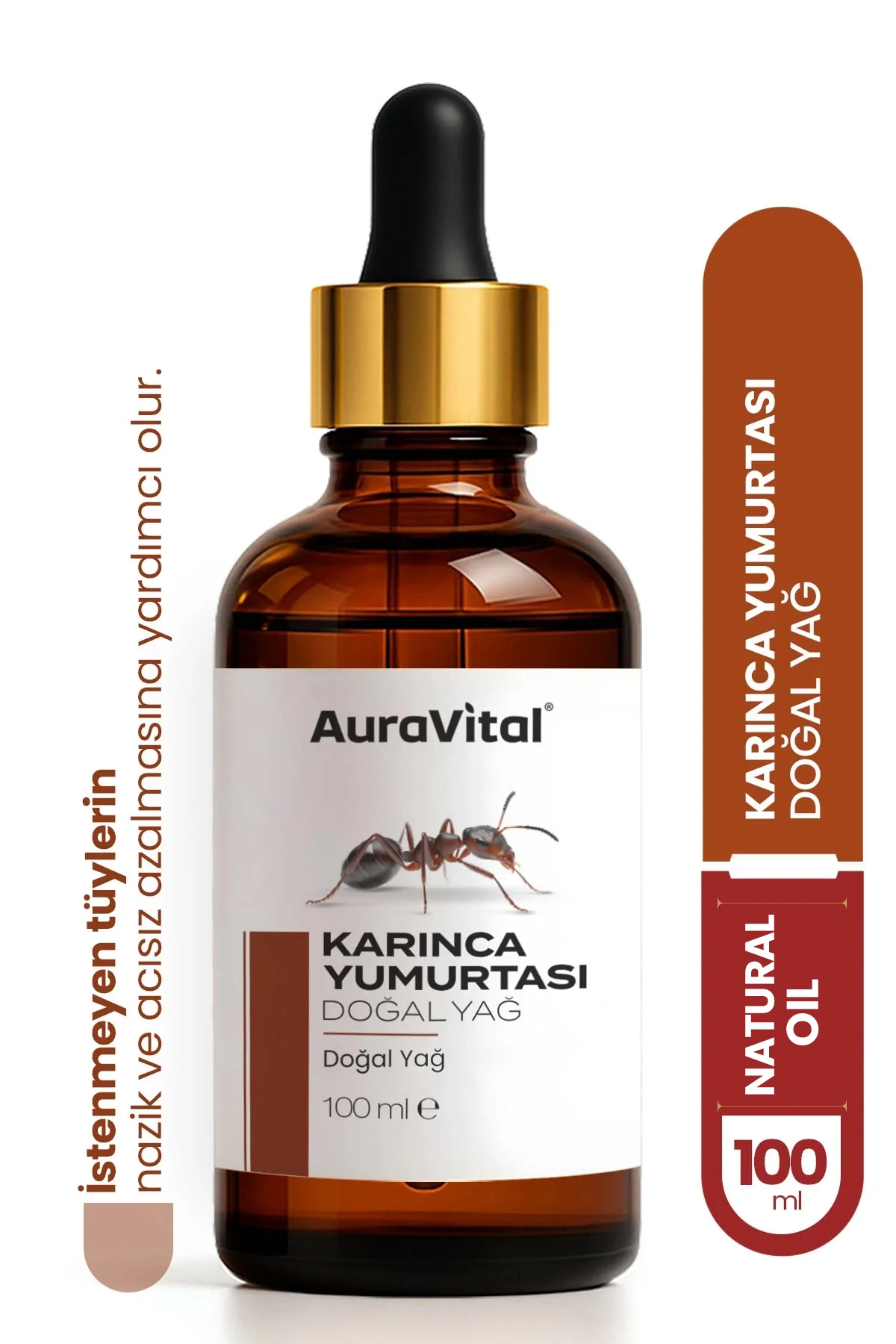 AuraVital Karınca Yumurtası Yağı 100 ML – Tüy Azaltıcı, Epilasyon Sonrası Cilt Bakım Yağı