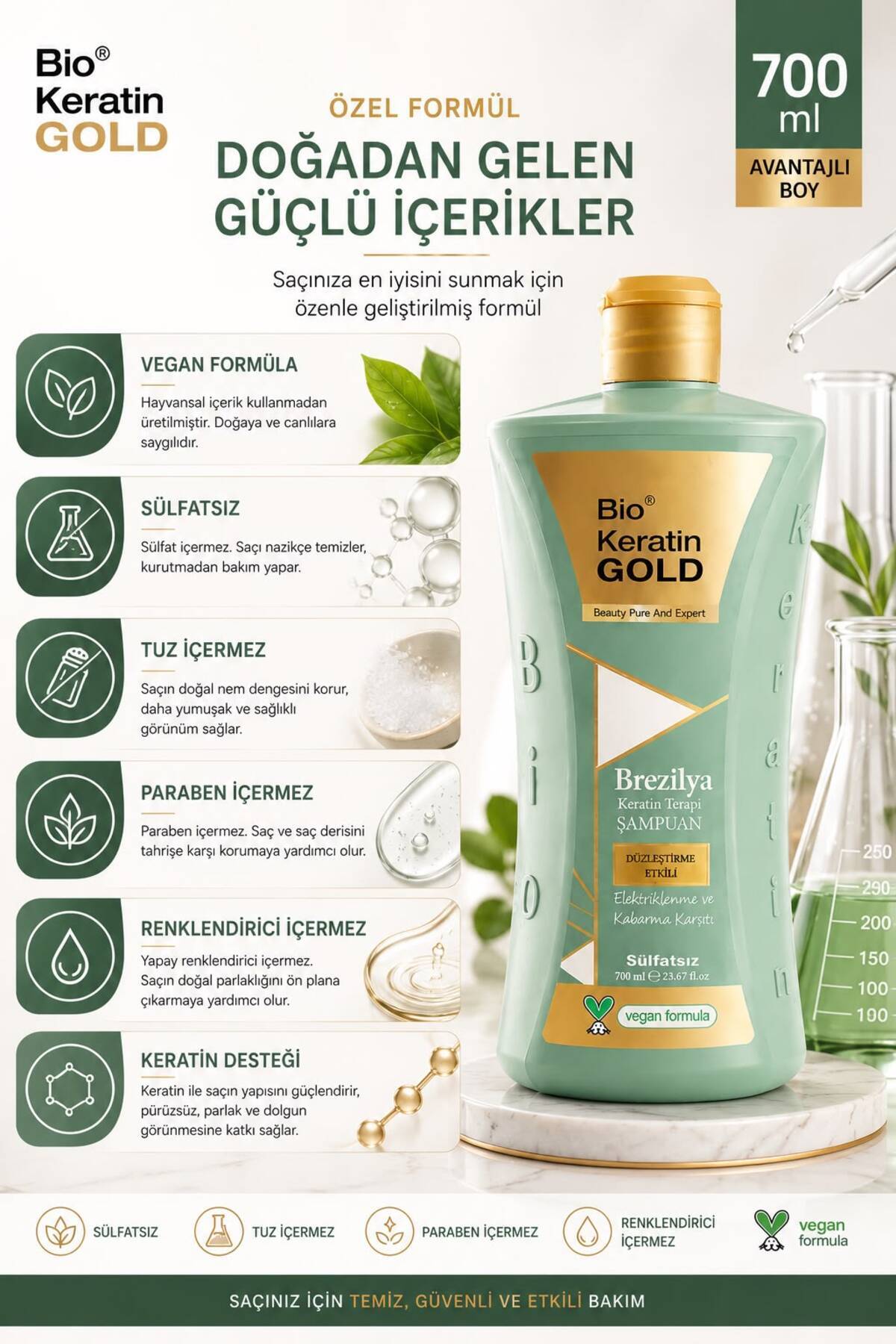 Brezilya & Keratin Terapi Düzleştirme Etkili Sülfatsız Şampuan 700 ml — DvtBio3 — تصویر 5 از 7