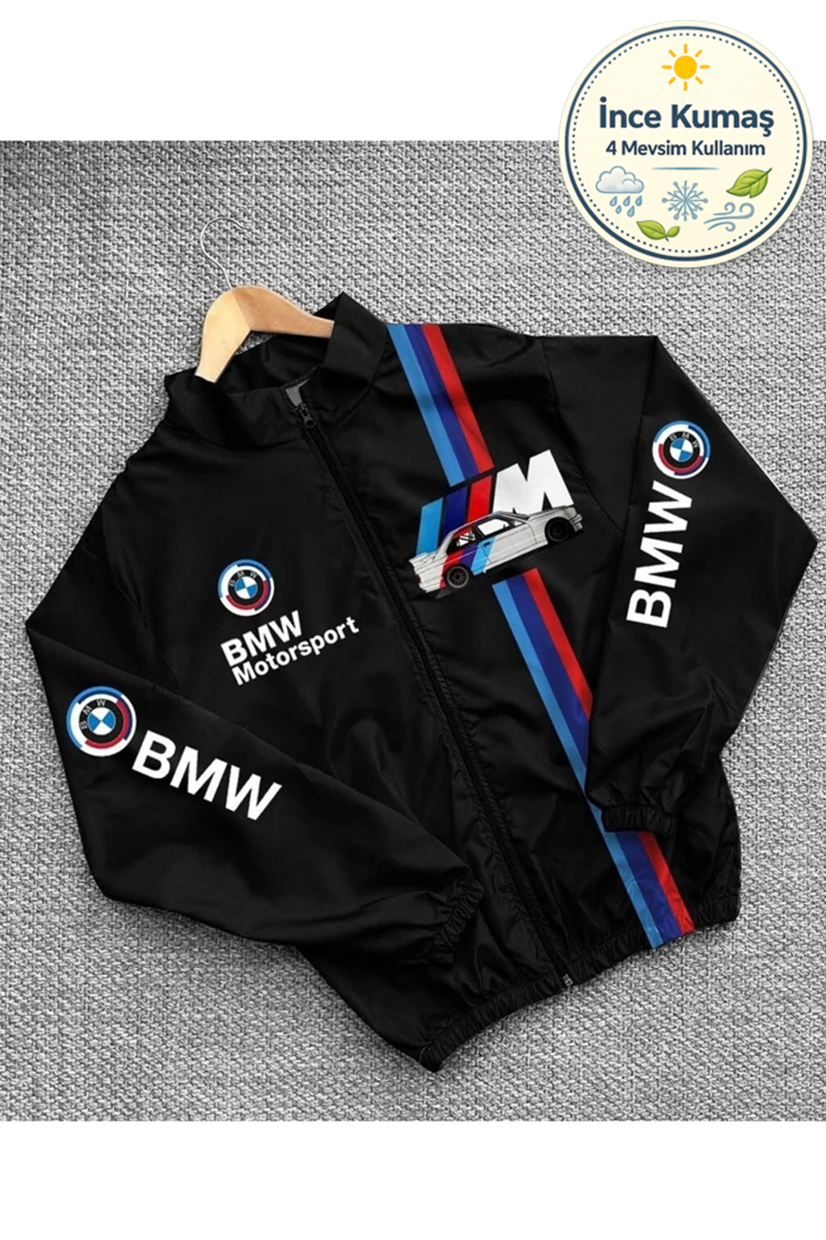 Bmw ///m Unisex Paraşüt Kumaş Oversize Dijital Baskılı Siyah Rüzgarlık Yağmurluk İnce Ceket — مشکی LSHNBMW2
