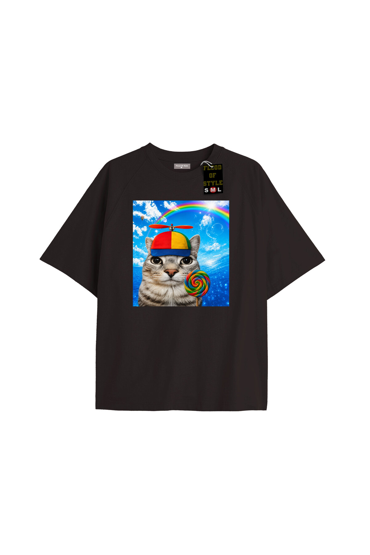 Flood Of Style Komik Mutlu Kedi Dreamcore Meme Brainrot Aptal Kitty T-shirt Erkekler Kadınlar Için % 100% Pa