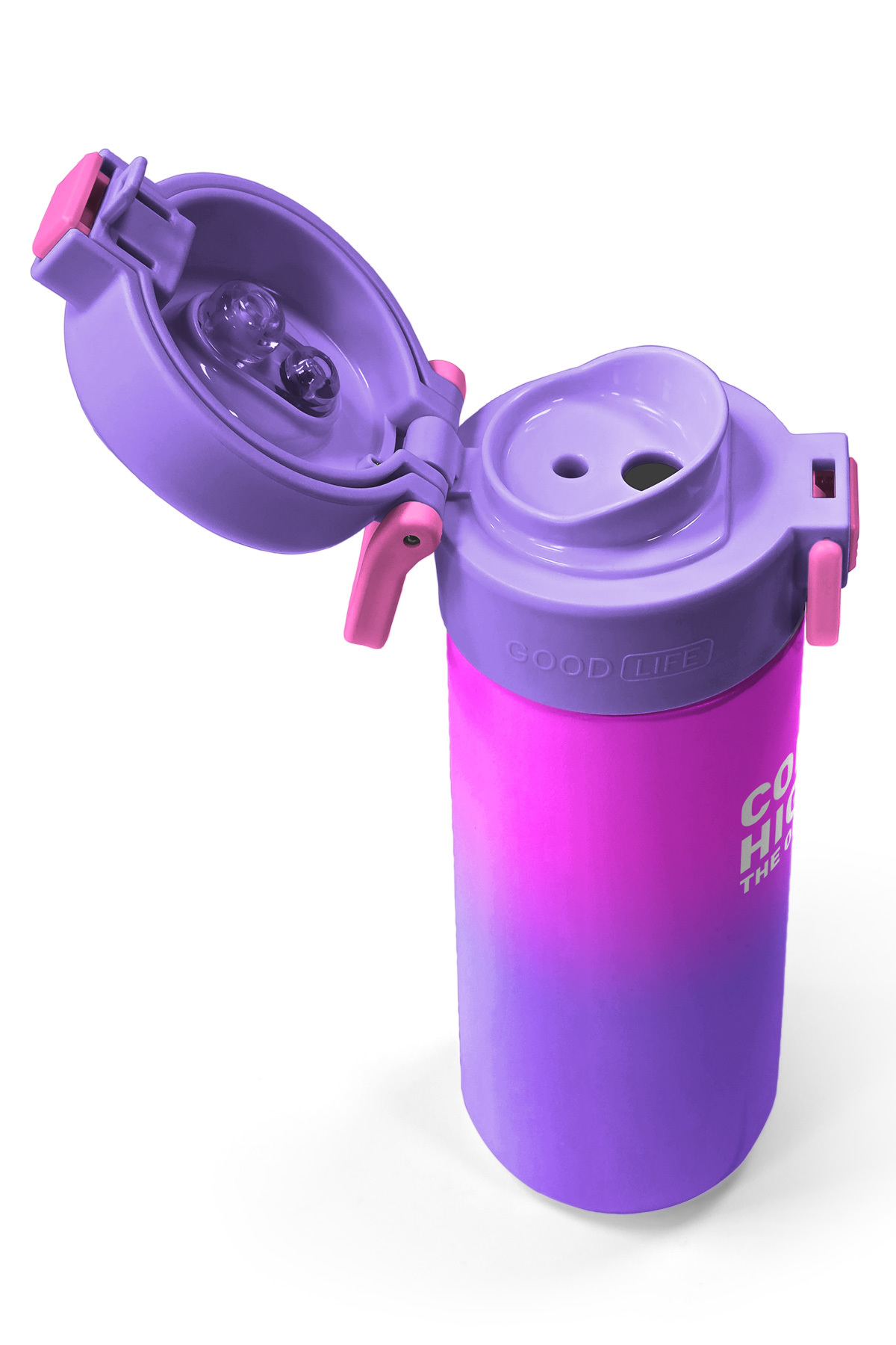 Kids Mor Renk Geçişli Desenli Pipetli ve Direkt İçim Çelik Termos 500 ml 31963