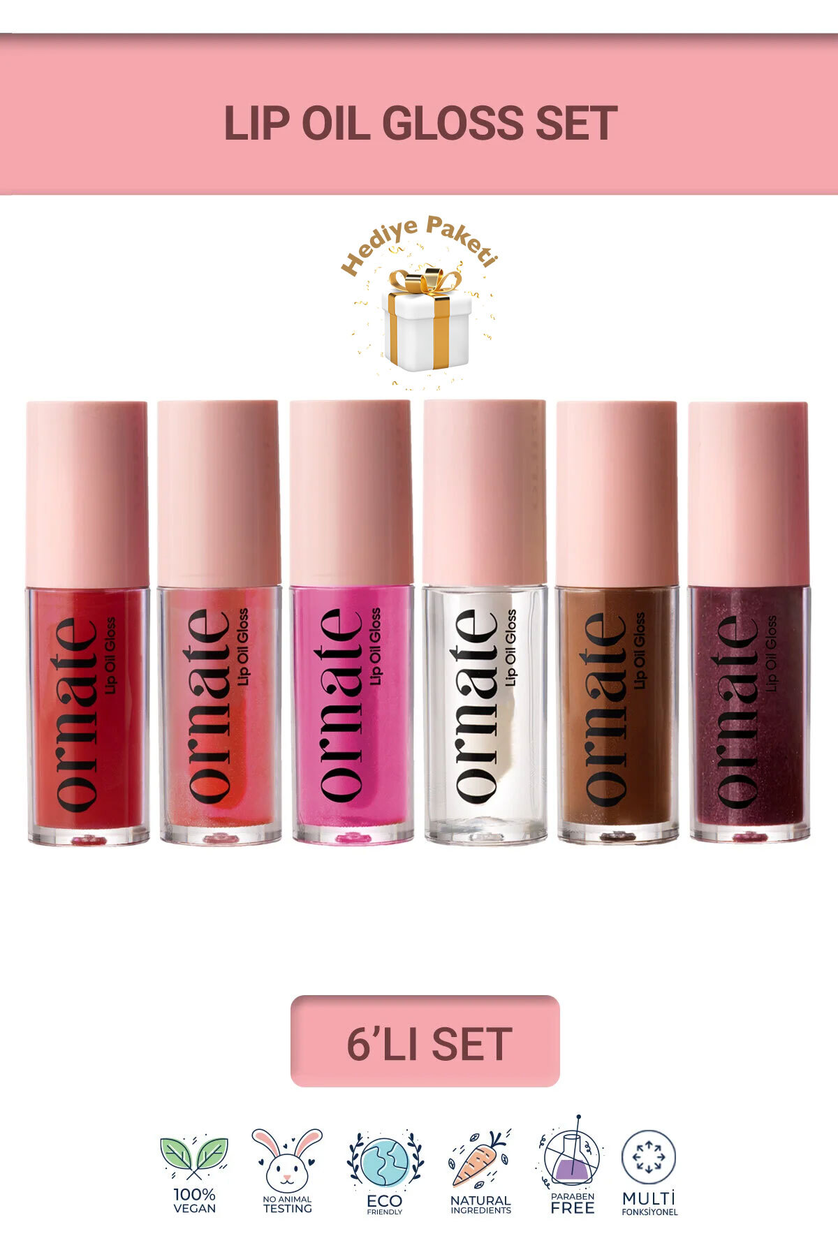Dolgunlaştırıcı Efekt, Nemlendirici, Parlatıcı Lip Oil Gloss 6'lı Set — رنگارنگ LİPSET6