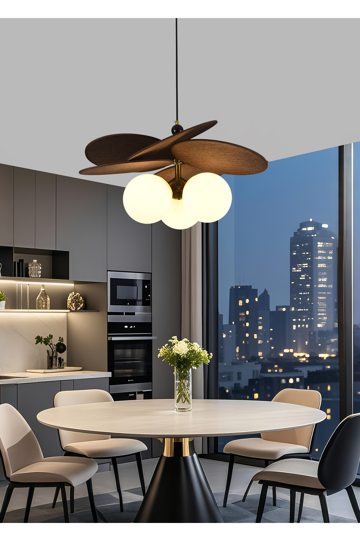 Erneys 3-Piece Brown Leaf Chandelier with White Glass