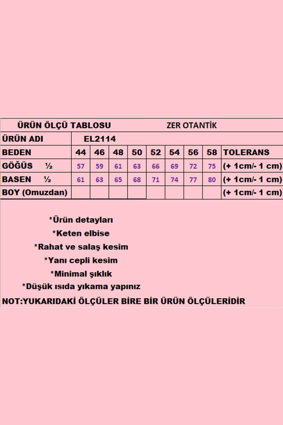 Zer Otantik Büyük Beden Keten Ayrobin Elbise Yeşil görsel 3