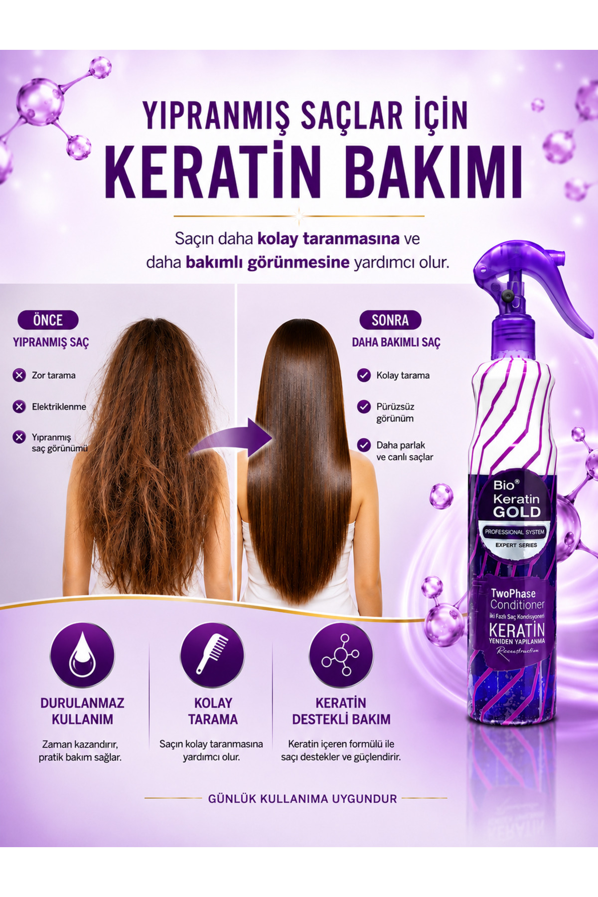 Keratinli Çift Fazlı Fön Suyu 400 Ml — A036 — تصویر 2 از 7