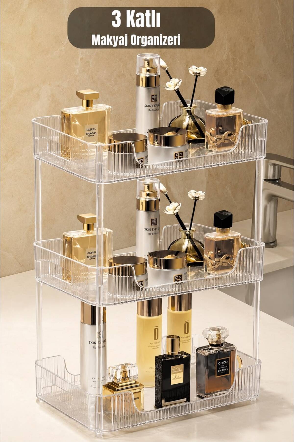 3 Tier Crystal Makeup Organizer Footed Cosmetic Organizer Jewelry Organizer Bathroom Shelf Shampoo Holder