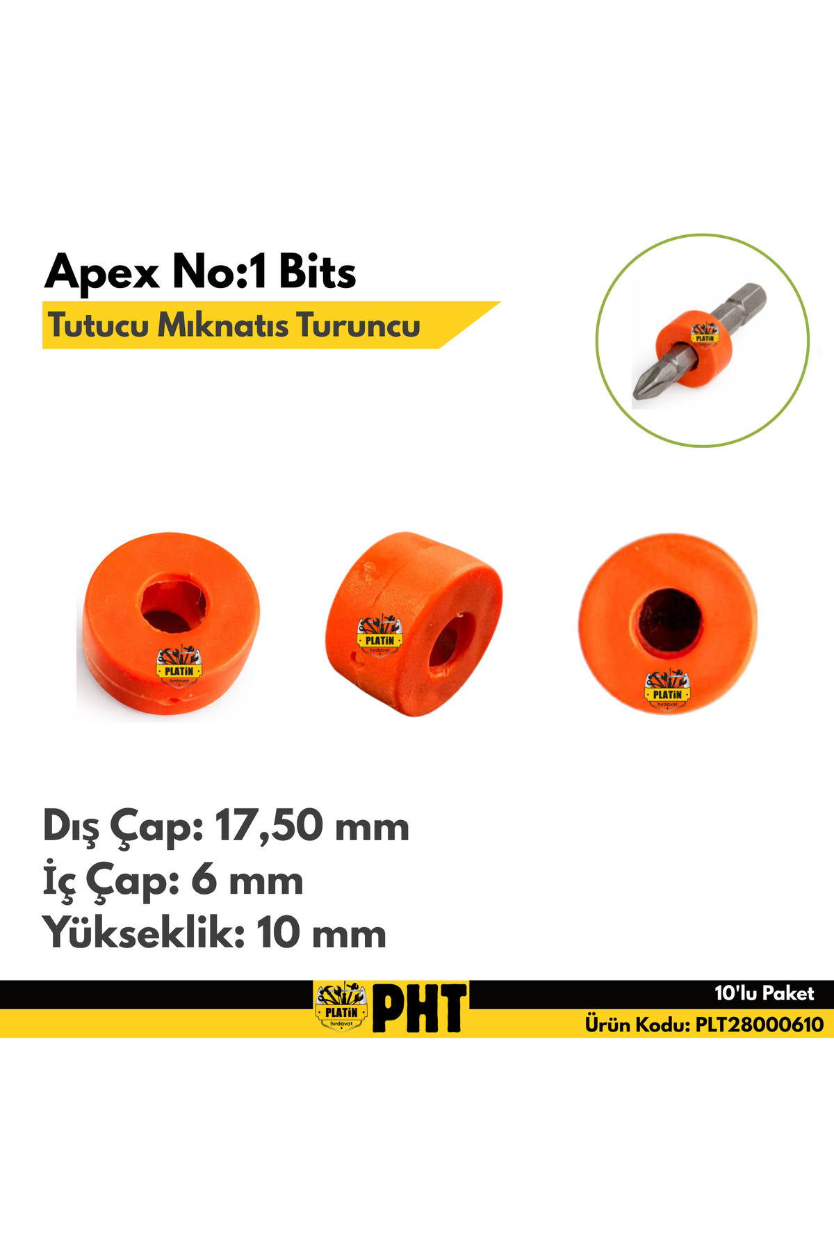 PLATİN HIRDAVAT Apex NO:1 Bits Tutucu Mıknatıs Halkası Turuncu