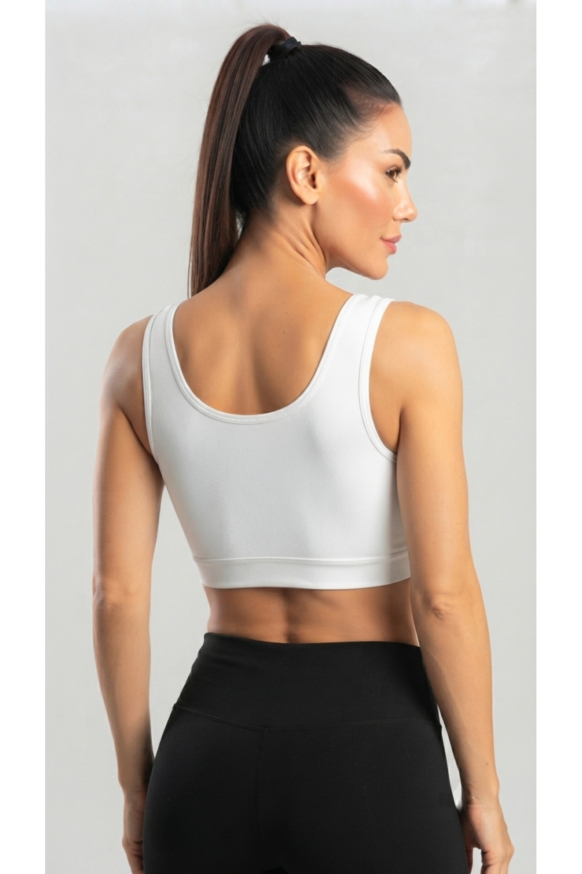 MİSTİRİK Parina Model Düz Sporcu Sütyeni Basic Kalın Askılı Pedli Crop Günlük Comfort Plus Beyaz Renk görsel 5