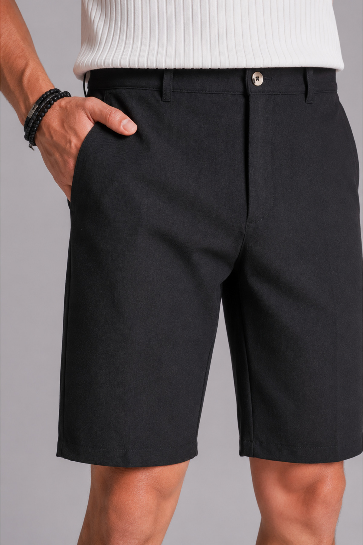 BRACCAS Erkek Yandan Cepli Klasik Bel Slim Fit Chino Şort Siyah görsel 5