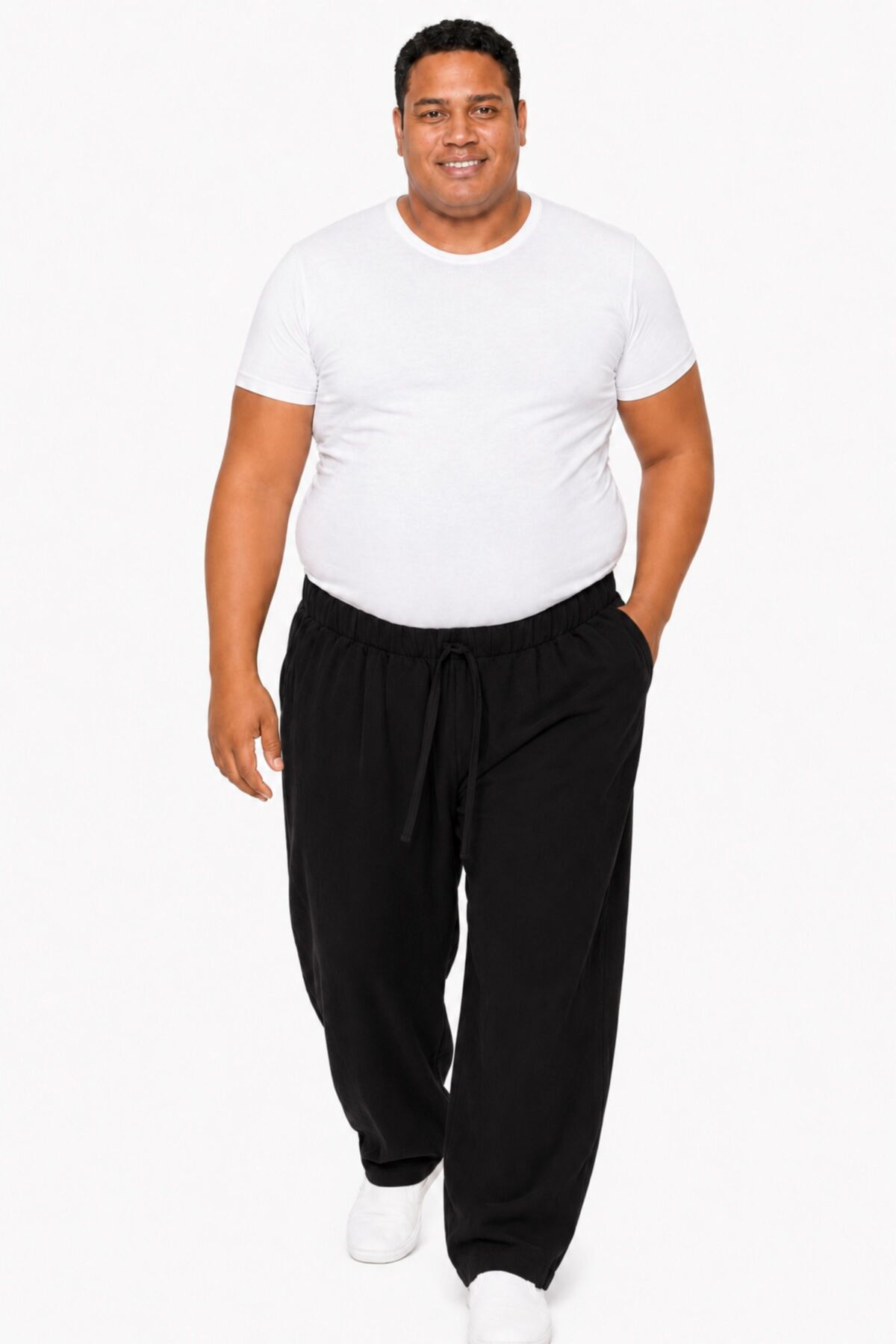 RELAXL %100 Pamuk Şile Bezi Bol Uzun Paça Oversize Siyah Pantolon görsel 7