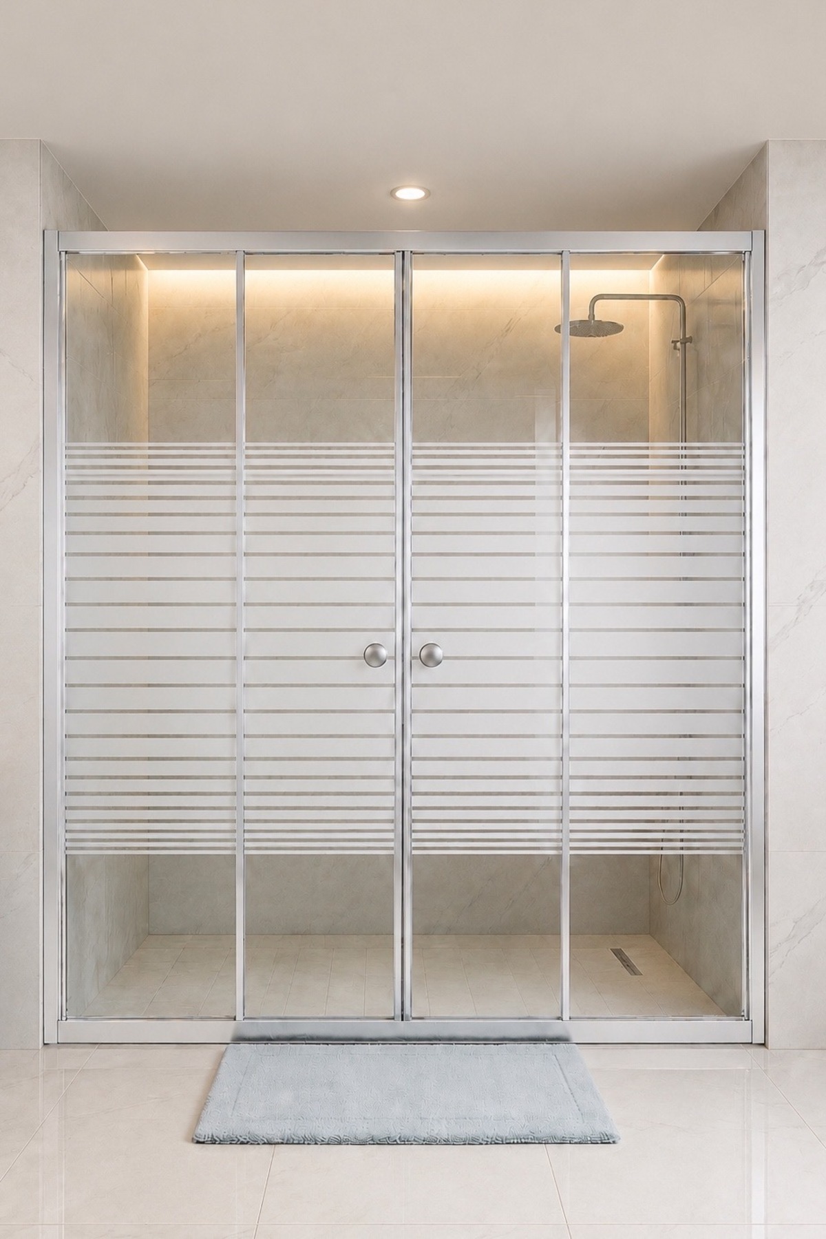 Shower Cabin Front Single Striped Pattern Tempered Glass Chrome Profile