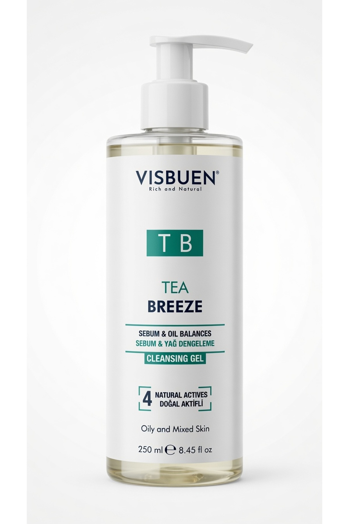 Visbuen Yağlı & Akneli Ciltler Için 4 Aktifli Arındırıcı & Tazeleyici Yüz Ve Makyaj Temizleme Jeli — Oily Skin