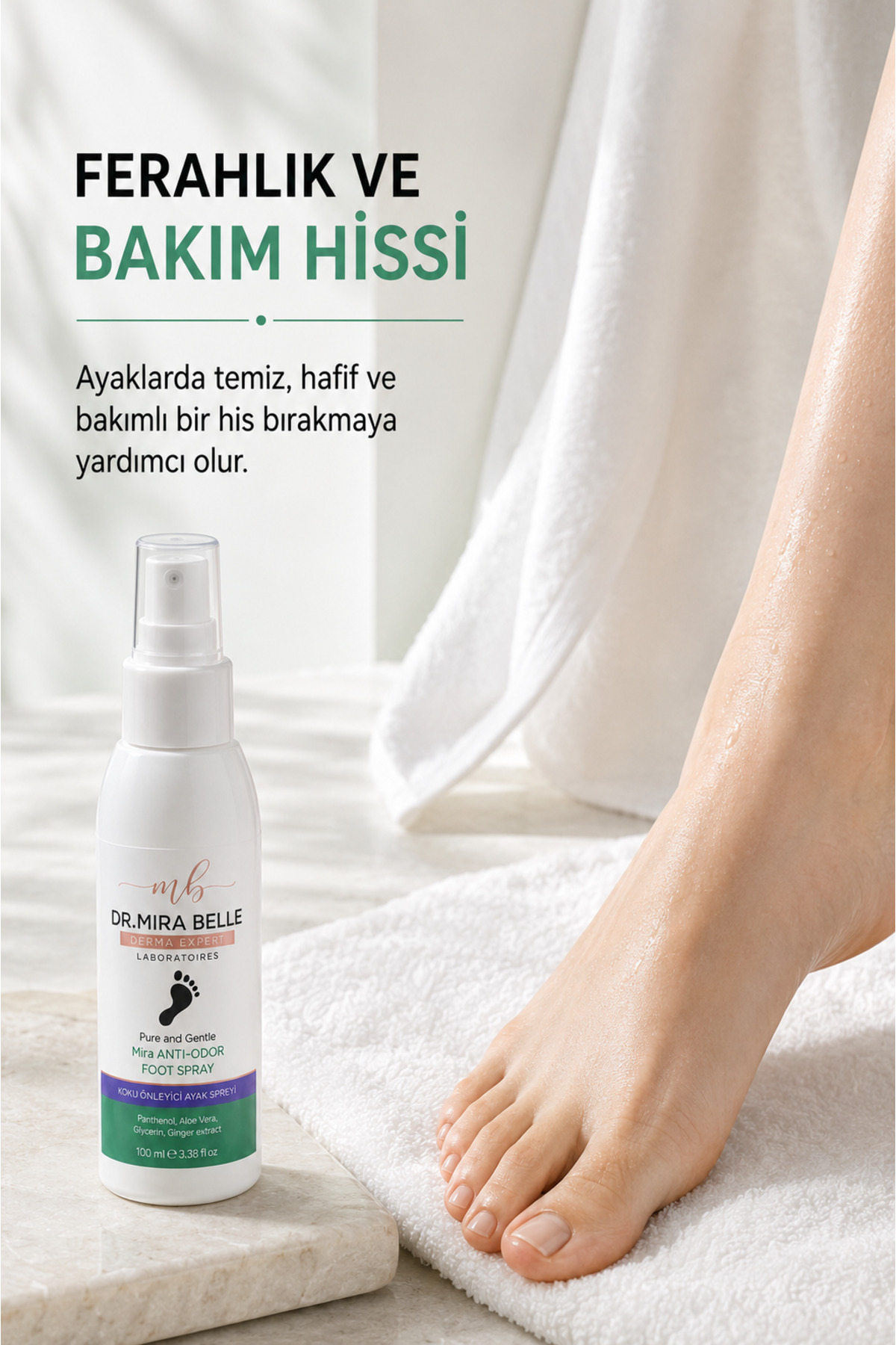 Mira Koku ve Karşıtı Terleme Önleyici Zencefil & Nane Özlü Ayak Spreyi 100 ml — DDE-BDY-FOOTSPRAY-100ML — تصویر 4 از 7