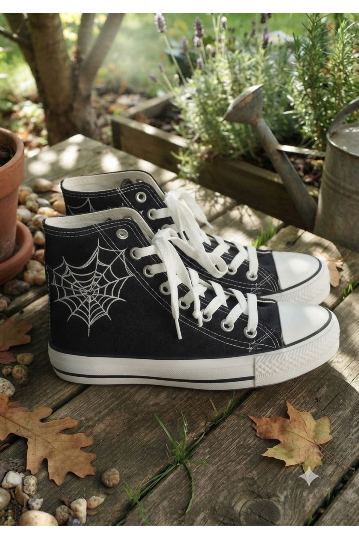 Lideral Heart Spider Web Baskılı Convers Unisex Boğazlı Bağcıklı Sneaker Günlük Rahat Ayakkabı görsel 3