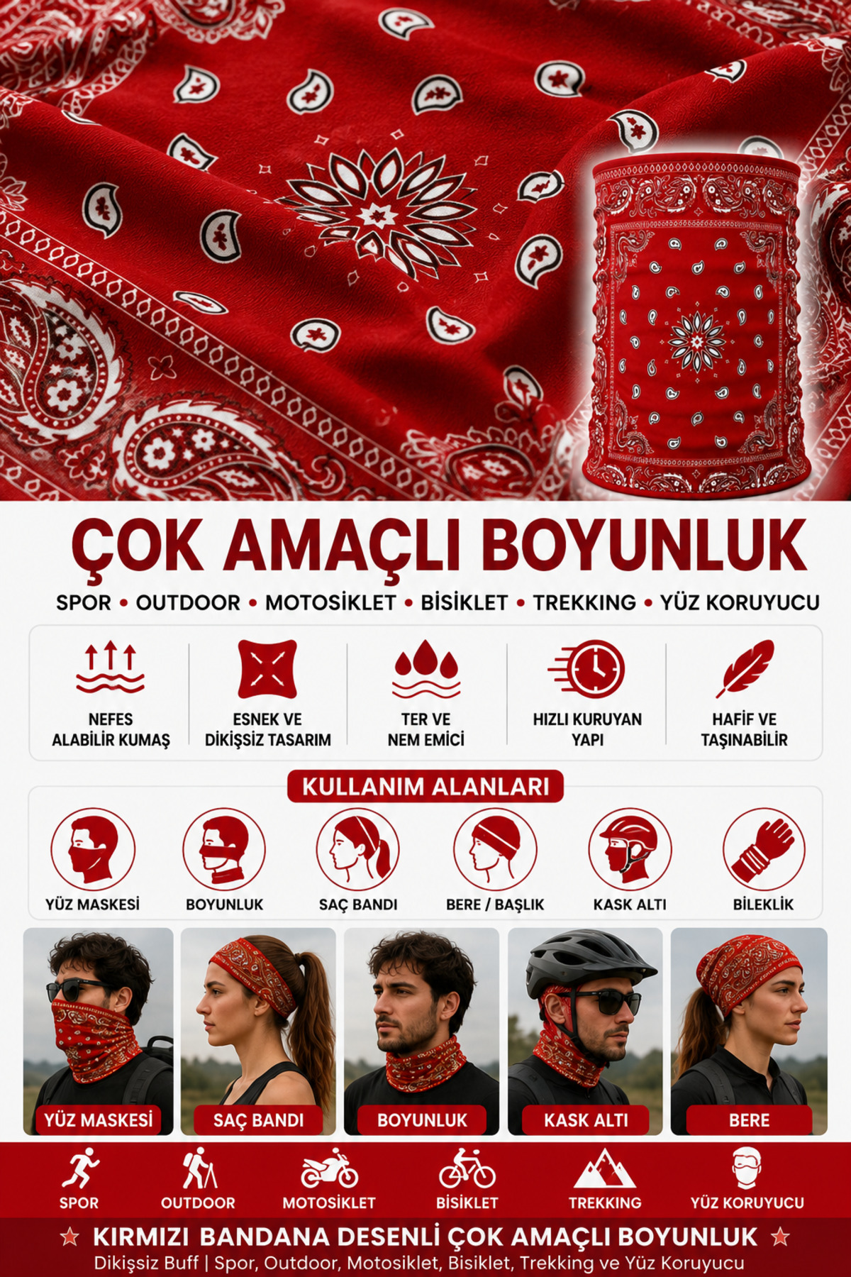 FG KONNİCHİWA Bandana Siyah Etnik Bandana Yüz Maskesi ve Boyunluk ve Günlük ve Motosiklet Kullanımı UV Korumalı Çok Amaçlı Boyunluk görsel 2