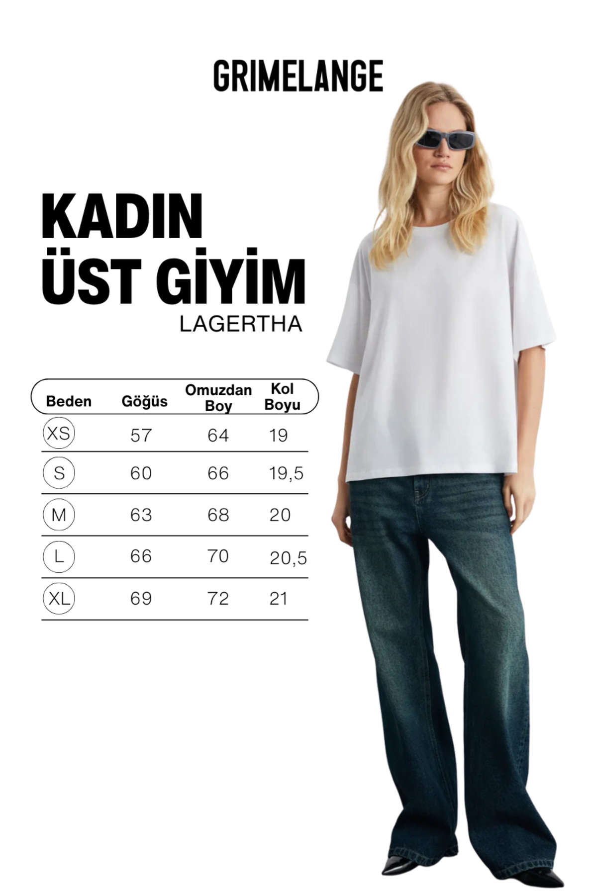 GRIMELANGE Lagertha Kadın %100 Organik Pamuklu Kalın Dokulu Oversize Fit Yuvarlak Yakalı Beyaz T-shirt görsel 7