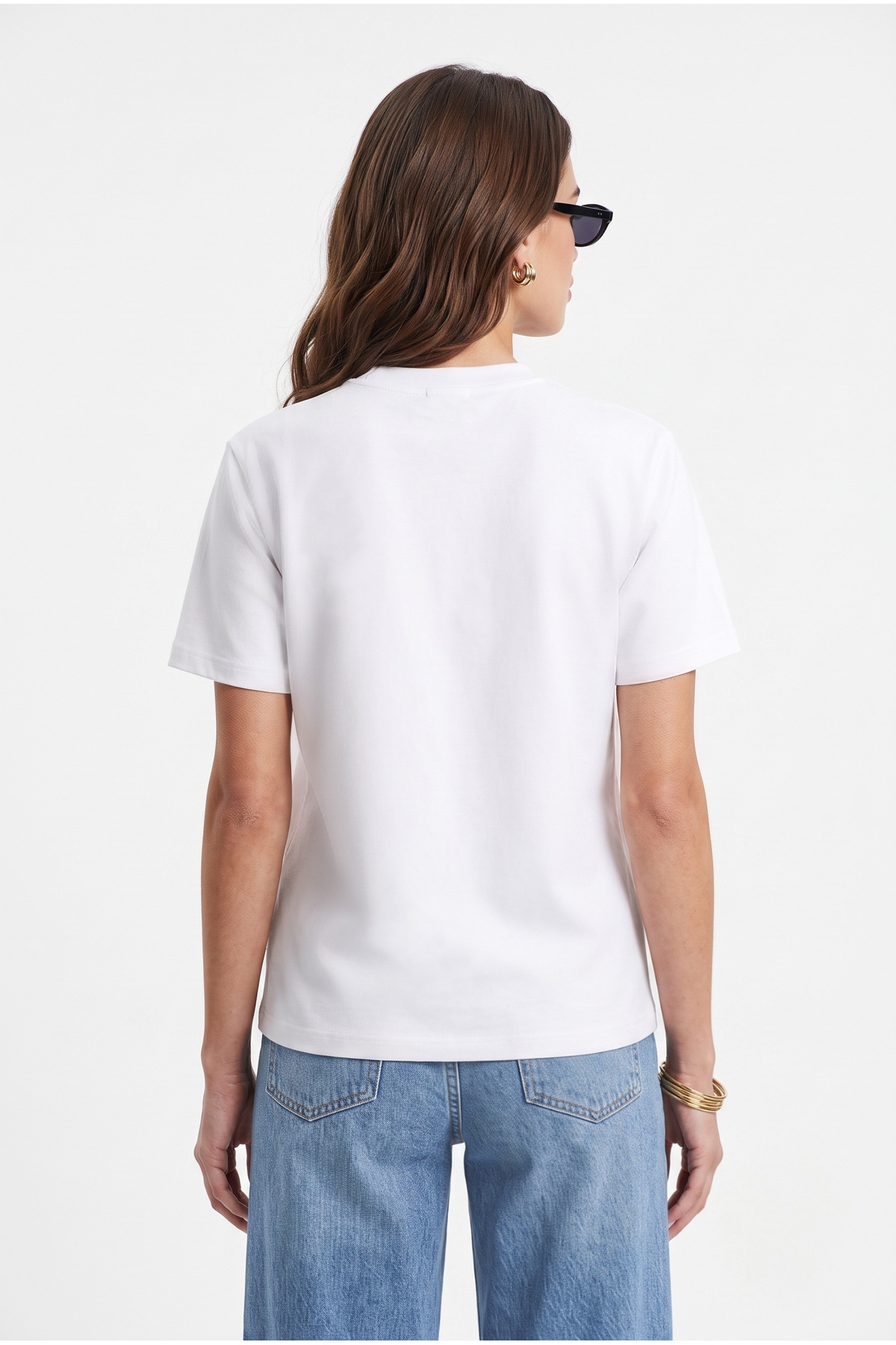 Ritnice Kadın Rise Dekoratif Yaka Tok Doku %100 Pamuk Beyaz T-Shirt görsel 7