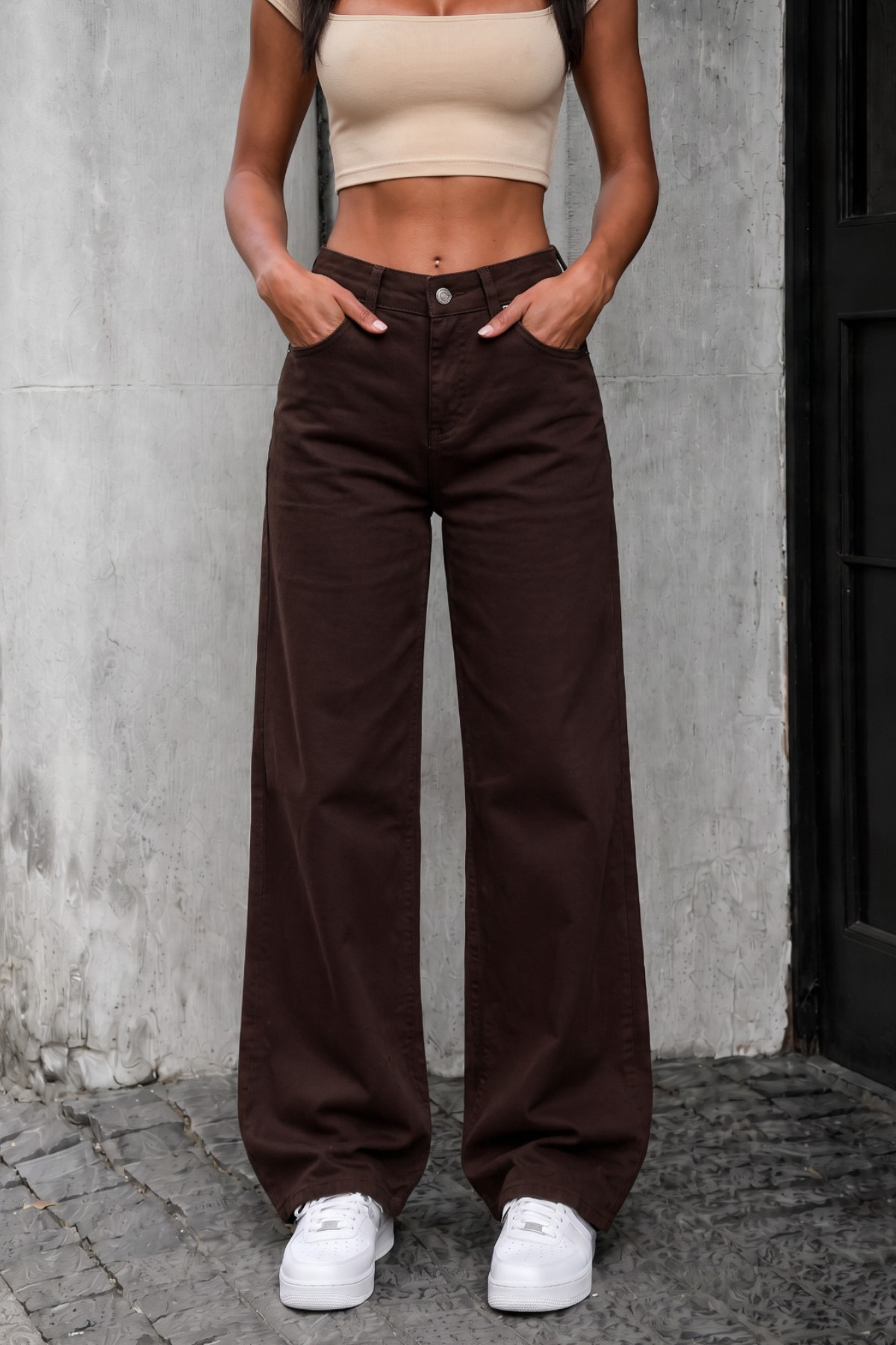 alanora Kadın Yüksek Bel Likralı Geniş Paça Palazzo Jeans