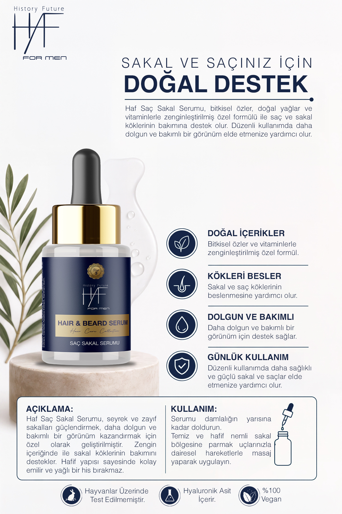Saç Sakal Serumu Seyrek Ve Boş Bölge Doldurucu Gürleştirici Güçlendirici Besleyici 30 ml — HAF - HAİRBEARD SERUM — تصویر 6 از 9