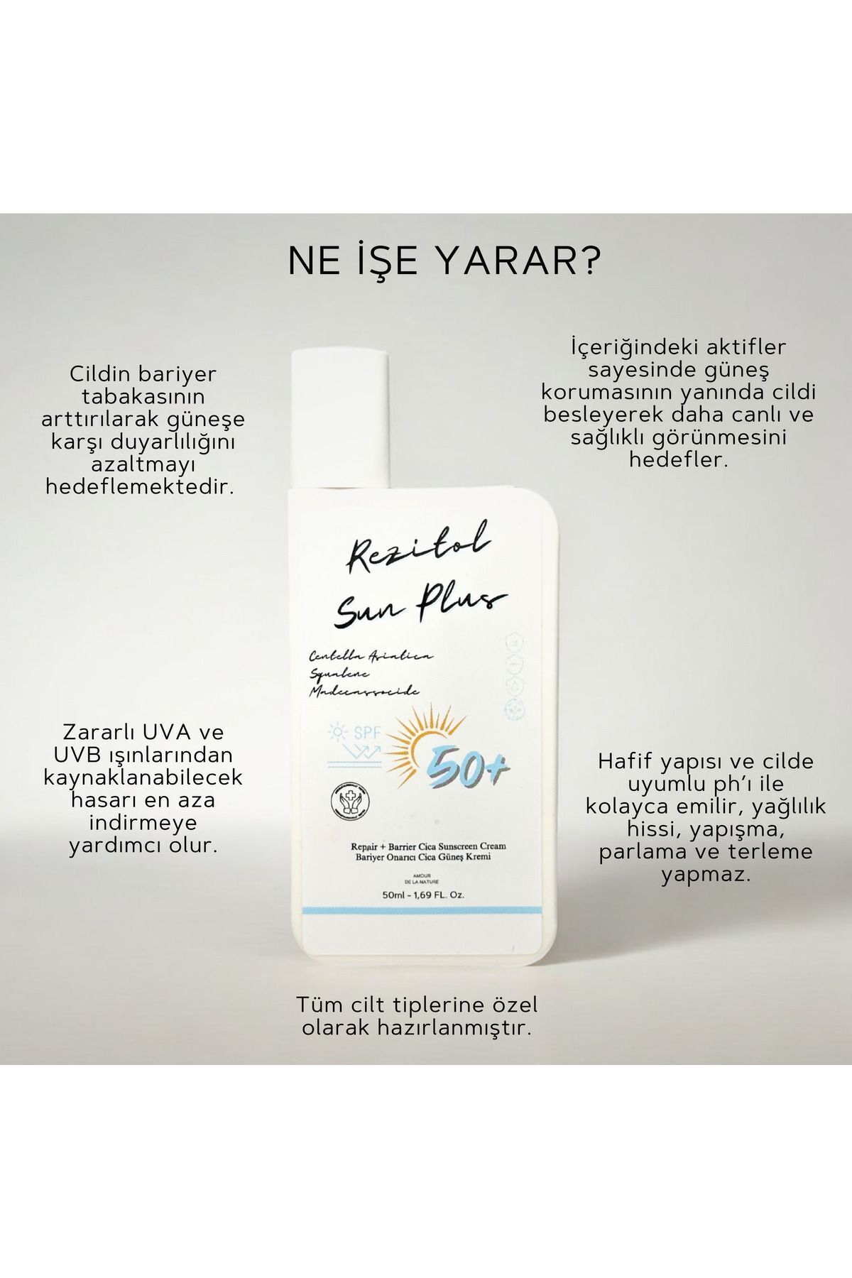 Rezitol Sun Plus Bariyer Onarıcı Cica Güneş Kremi 50ml SPF 50+ — SUN PLUS — تصویر 5 از 6