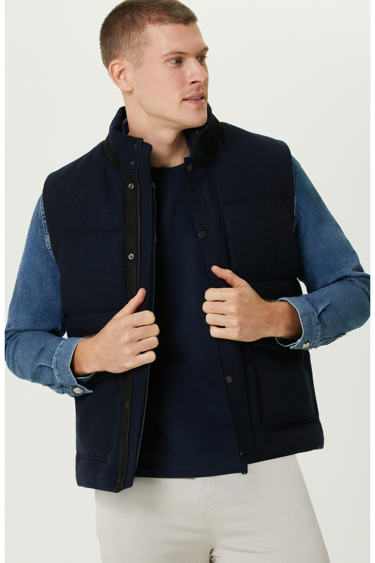 Network Lacivert Yün Karışımlı Puffer Casual Yelek görsel 2