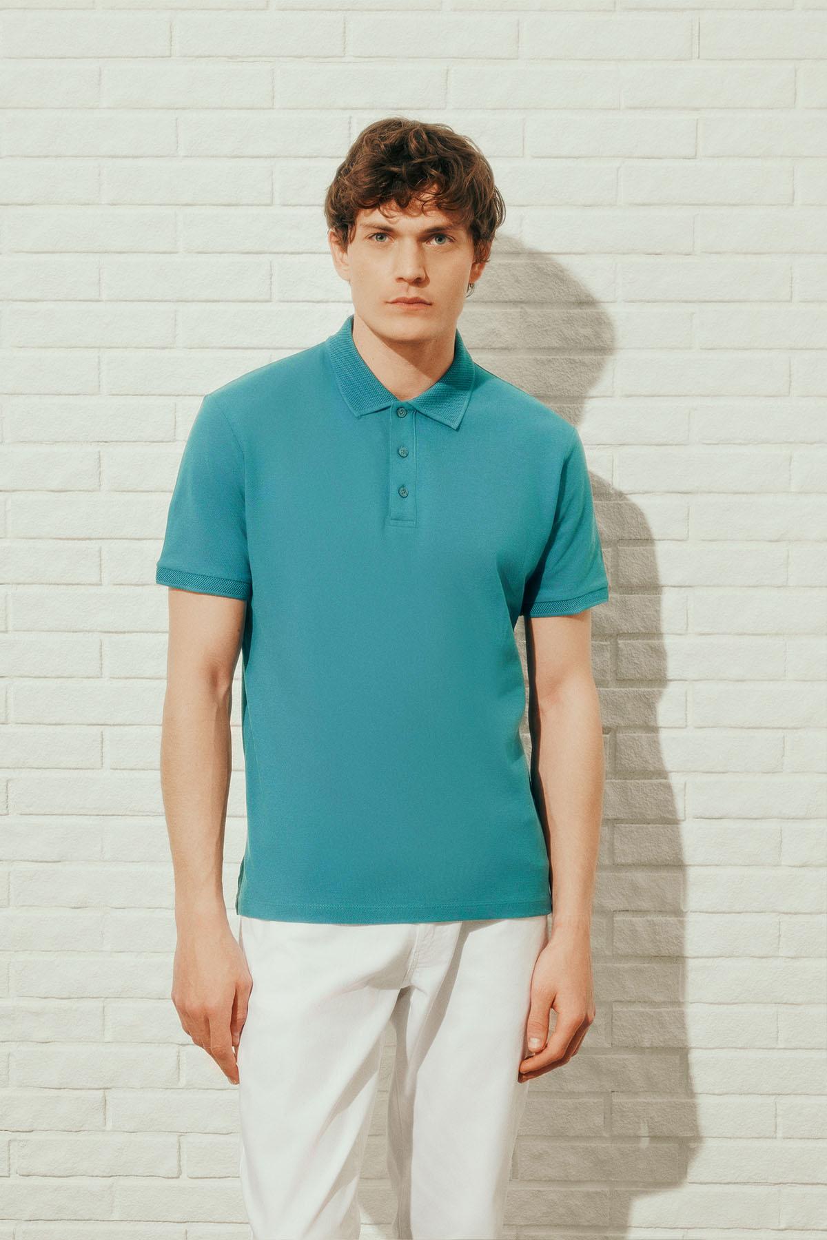 ALTINYILDIZ CLASSICS Erkek Petrol %100 Pamuk Kıvrılmaz Pike Polo Yaka Slim Fit Dar Kesim Tişört görsel 3