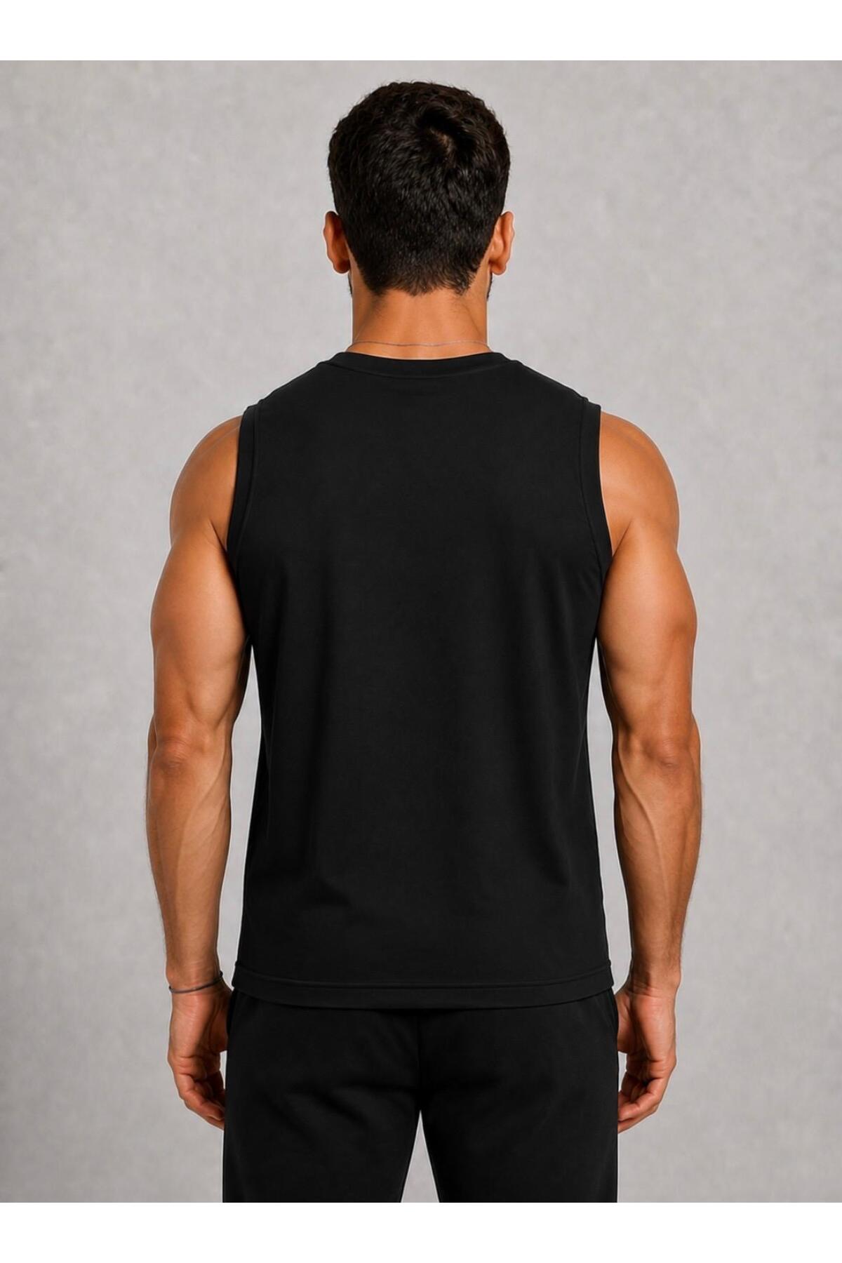 AXXEL Erkek Siyah Bisiklet Yaka Kolsuz T-shirt-d690 görsel 3