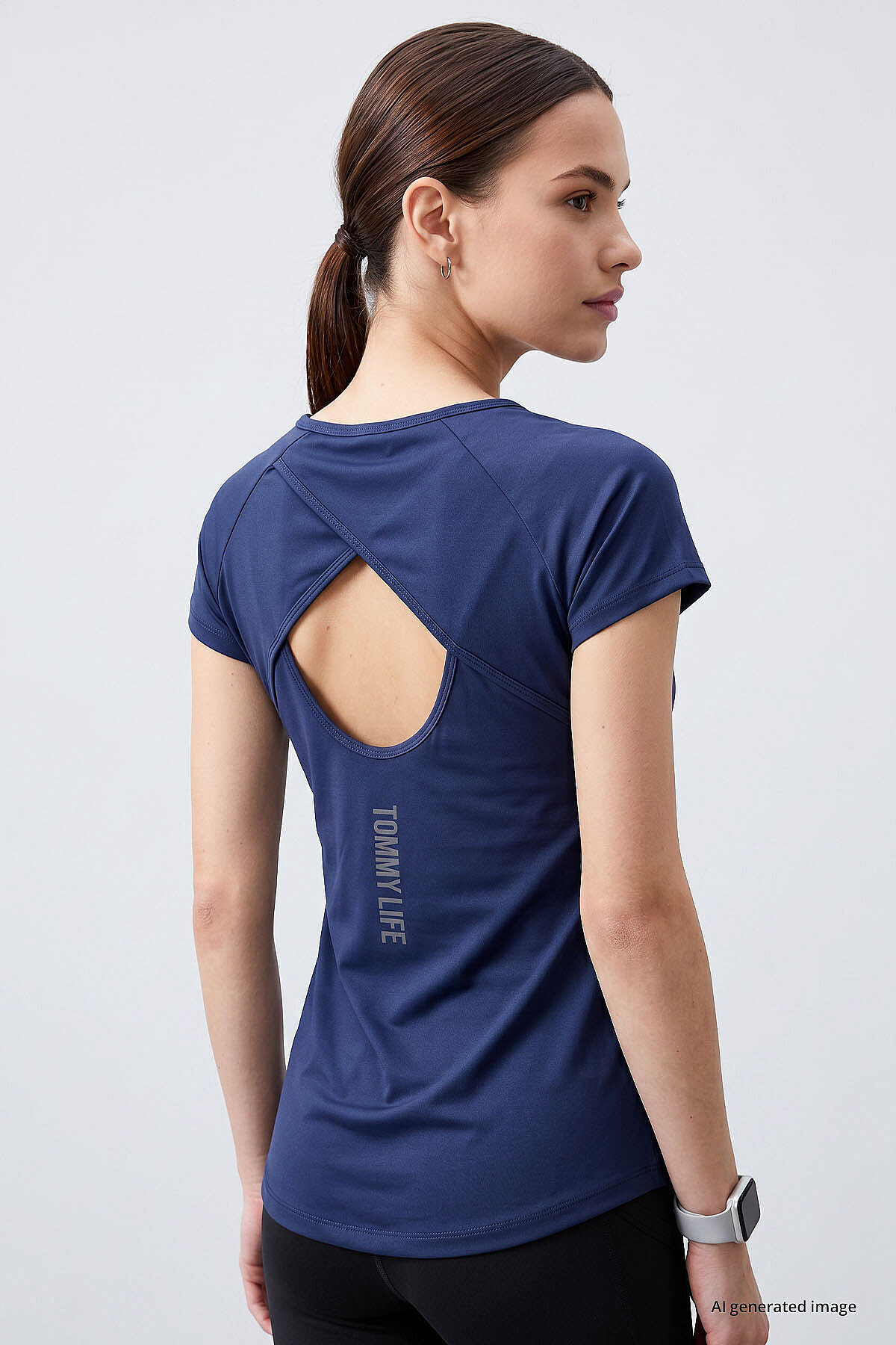 TOMMY LIFE Arka Detay Indigo Kadın Tshirt T05BY-97101_1 görsel 5