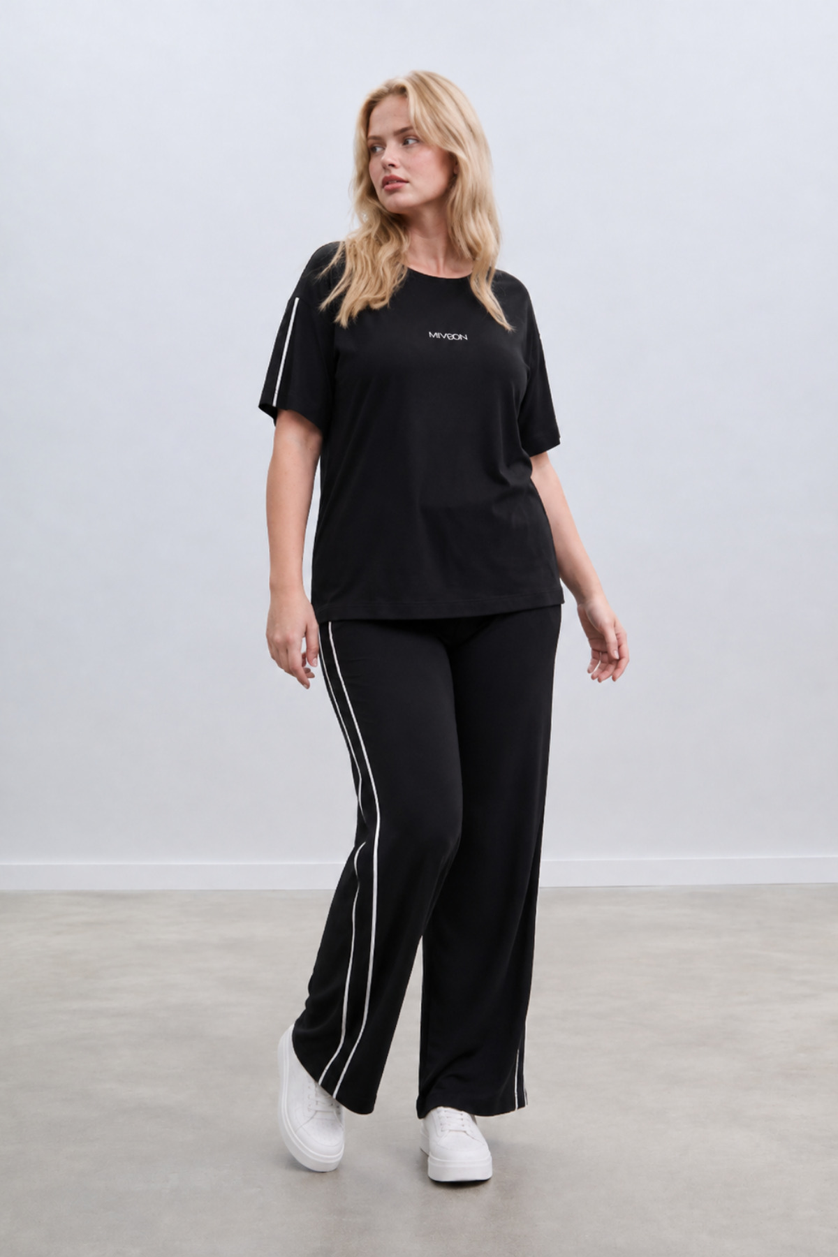 Mivoon Oşho Modal Kumaş Kısa Kollu Çift Biye Detaylı Alt Üst Takım 2XL-6XL görsel 4