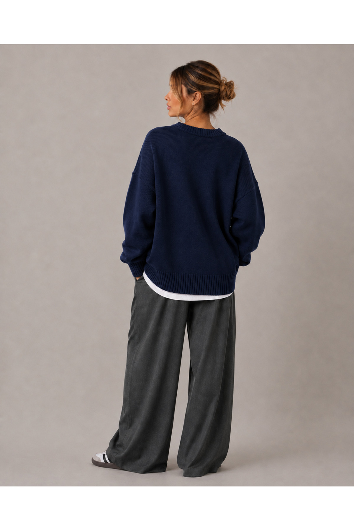 MODASPARK Lacivert Bisiklet Yaka Oversize Kadın Triko Kazak görsel 5