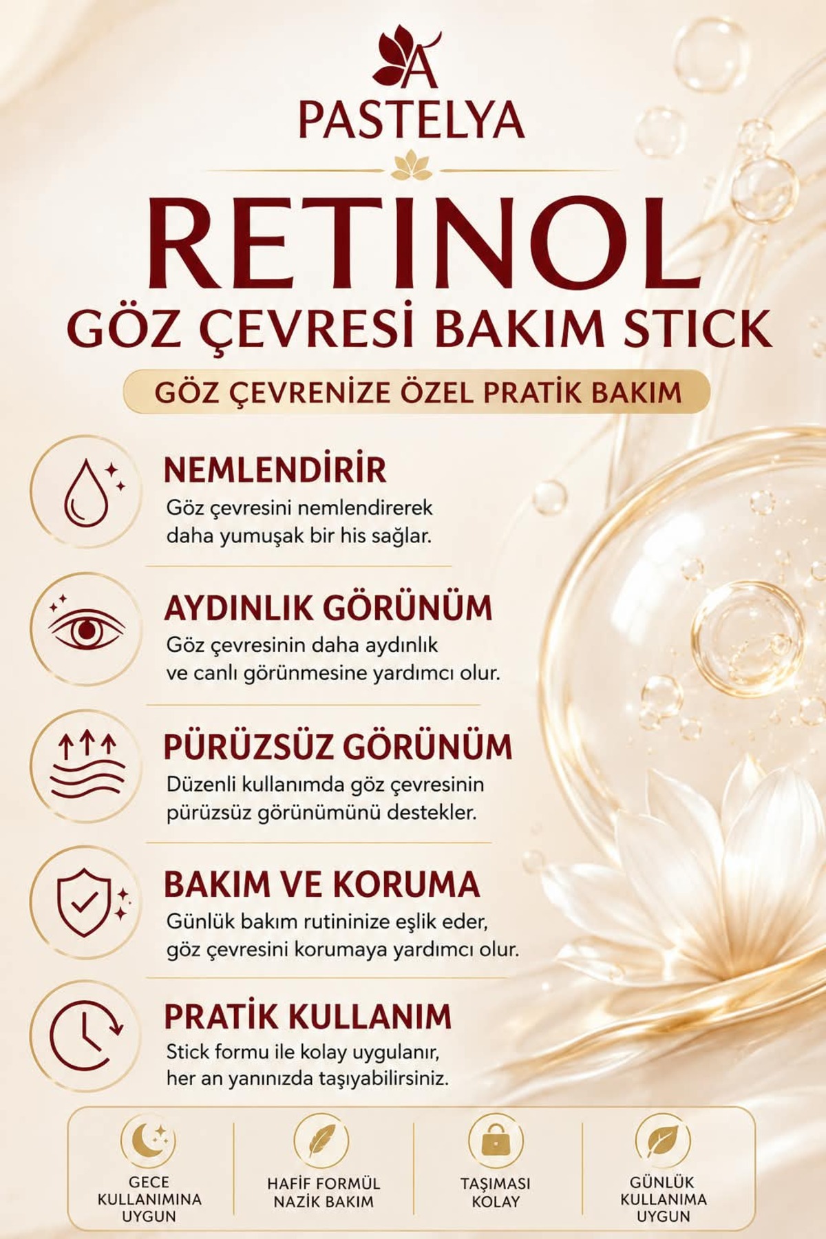Retinol Göz Çevresi Bakım Stick – Kırışıklık ve Morluk Karşıtı 3g — NWRETGÖZÇEVBAKST3G — تصویر 3 از 6
