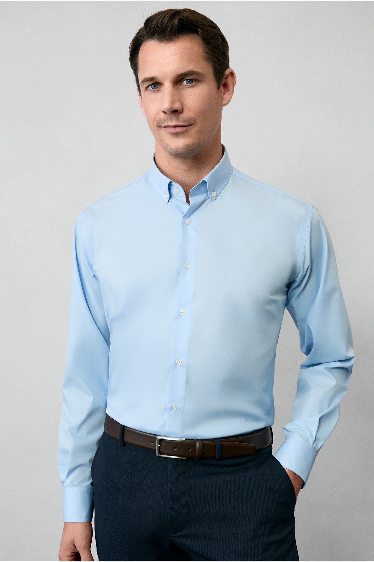 Kiğılı Uzun Kol Regular Fit Düğmeli Yaka Pamuklu Non Iron Ütü Gerektirmeyen Gömlek görsel 4