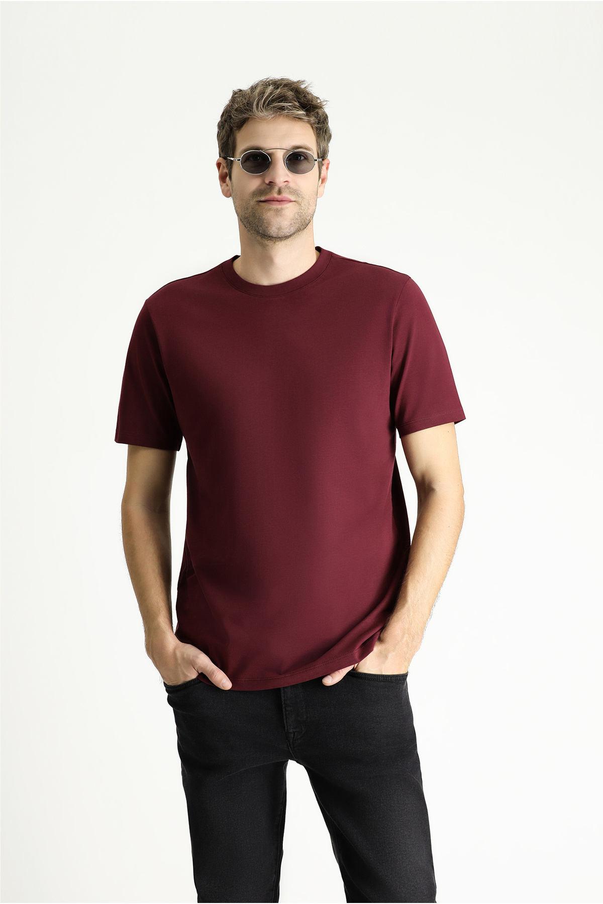 Kiğılı Bisiklet Yaka Regular Fit %100 Pamuk Süprem Basic Tişört görsel 3