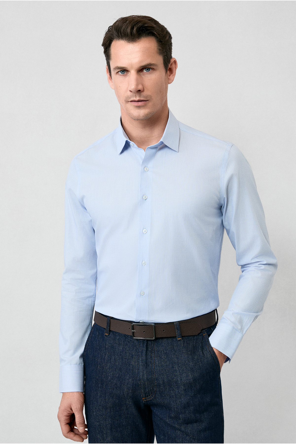 Kiğılı Uzun Kol Slim Fit Dar Kesim Pamuk Klasik Çizgili Gömlek görsel 6