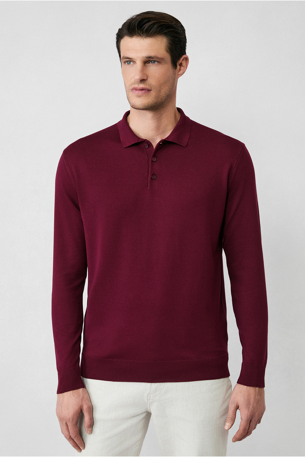 Regular Fit Düğmeli Polo Yaka Triko Kazak — زرشکی KKBSD178DZ001 — تصویر 4 از 7