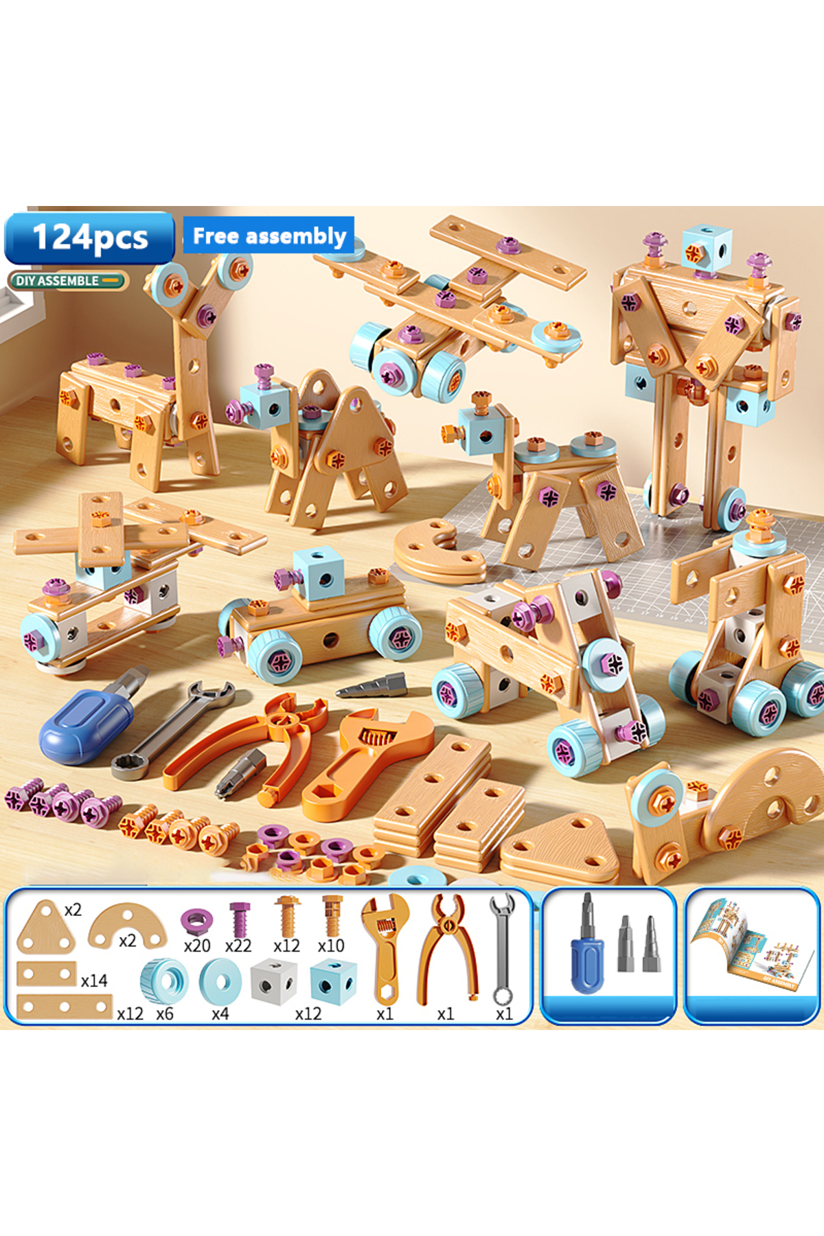 Choice 124pcs DIY Nut Hand Disassembly Assembly Puzzle Simulated Screwing Toolbox Early Educational Kids To