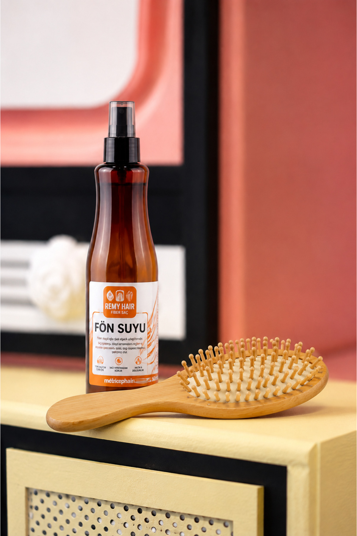 Fiber & Sentetik Peruklar İçin Kolay Tarama ve Dolaşıklık Açma Seti - 400 ml Fön Suyu + Ahşap Açma Tarağı - Pimli Tarak Fırça & Açma Spreyi — NS0255 — تصویر 3 از 6