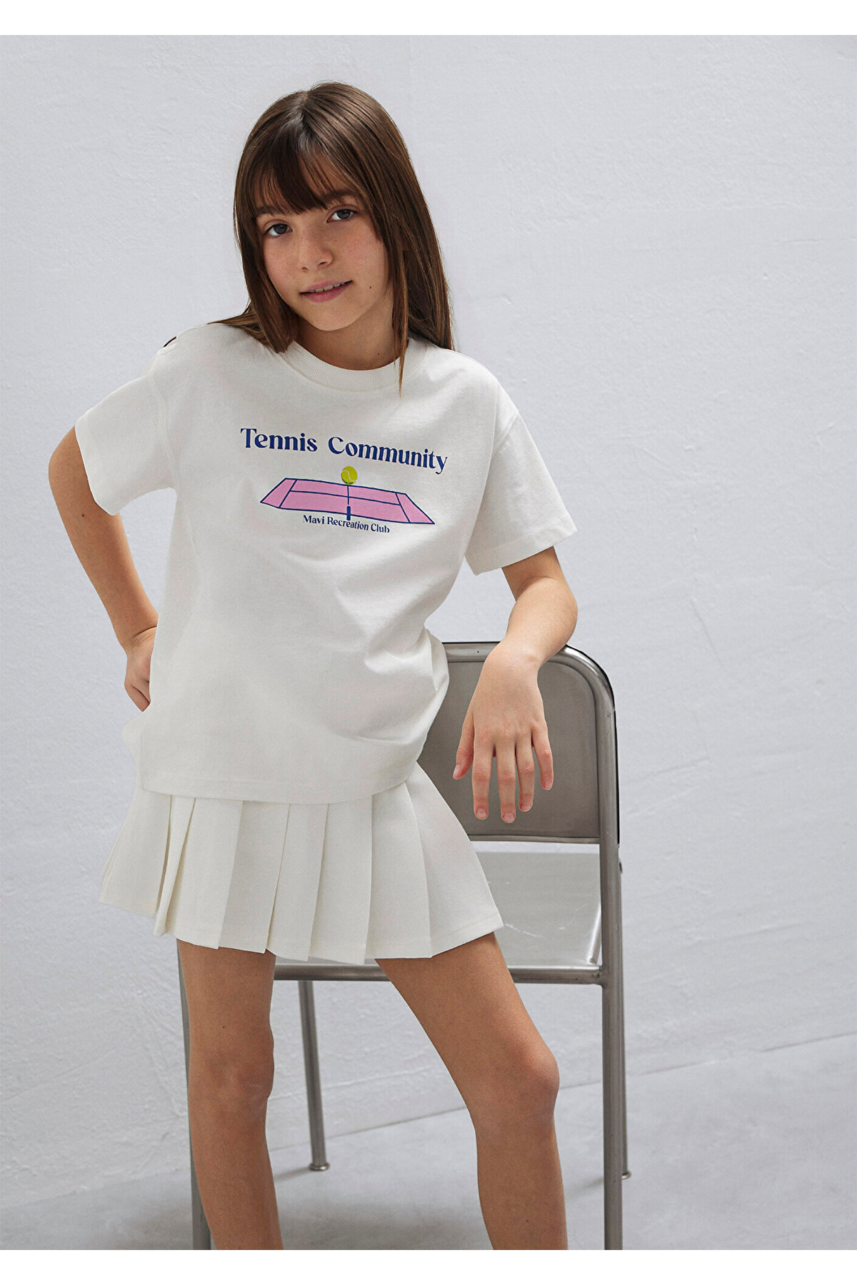 Mavi Tennis Printed Ecru T-Shirt Loose Fit / Comfortable Cut 7610397-70057