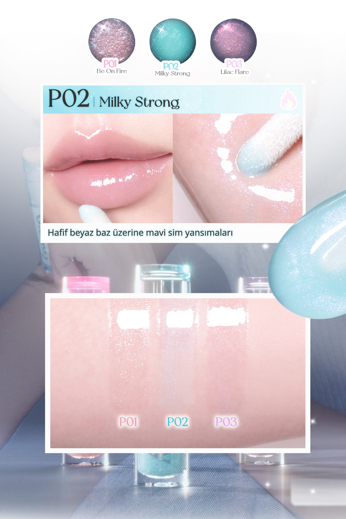 برق لب حجم دهنده آبی اکلیلی (P02 Milky Strong) — آبی 5568 — تصویر 3 از 8
