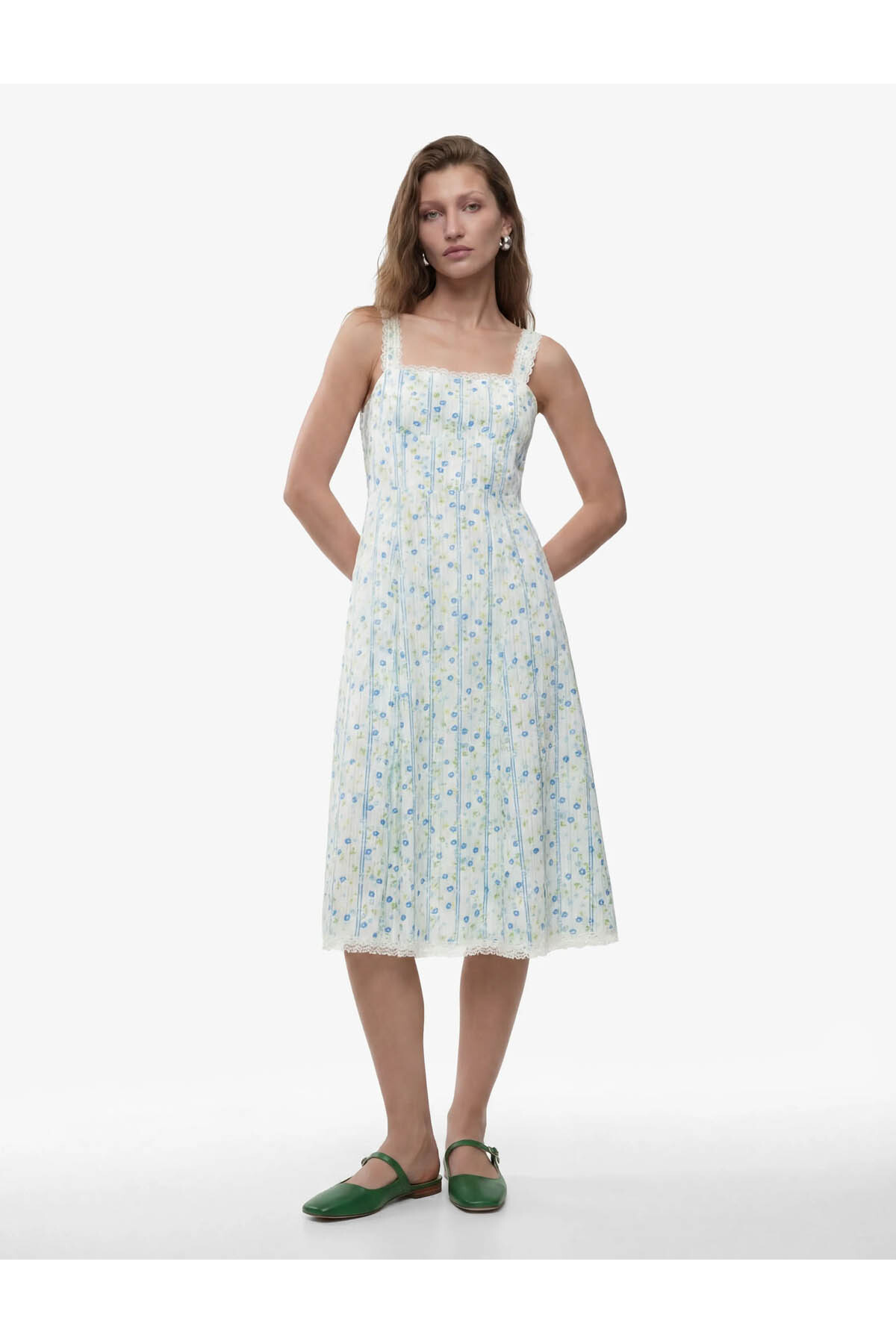 Koton Strappy Floral Blue Women's Dress 6Sak80245Ew