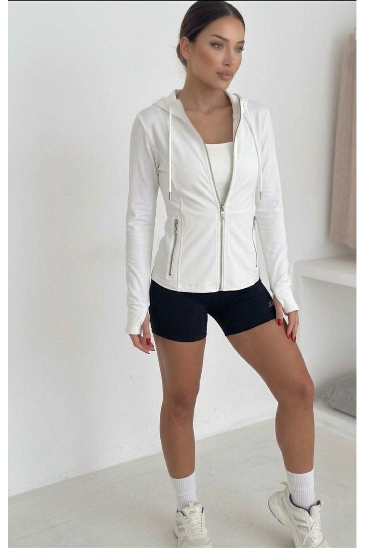 MAİMODA Kadın Kapüşonlu Modal Aktif Ceket Parmak Geçirmeli / Women’s Hooded Modal Active Jacket with Thumb Holes