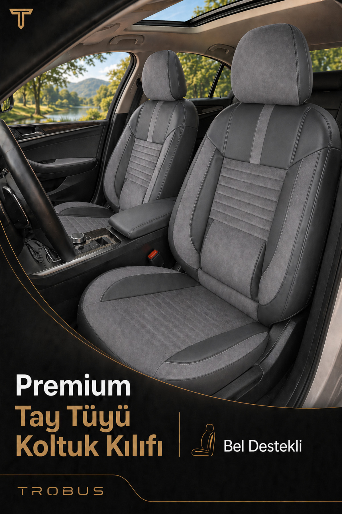 Suzuki Vitara 2015+ Uyumlu Apex Serisi Tay Tüyü Bel Destekli Füme Premium Koltuk Kılıfı — alternatif görsel