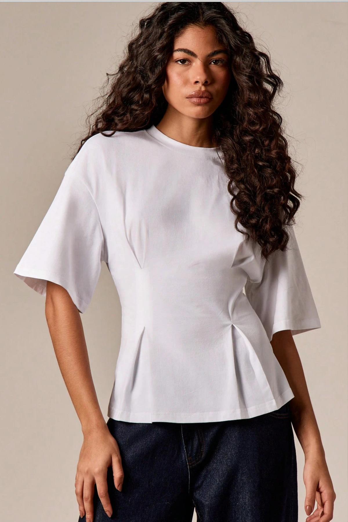 Tarz Cool Women's Oversize Basic T-Shirt with Pleated Detail, Comfortable Cut, Casual Stylish Combination