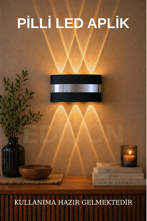 Edison Gümüş Detaylı Pilli LED Aplik Kablosuz Modern Dekoratif Duvar Lambası ...