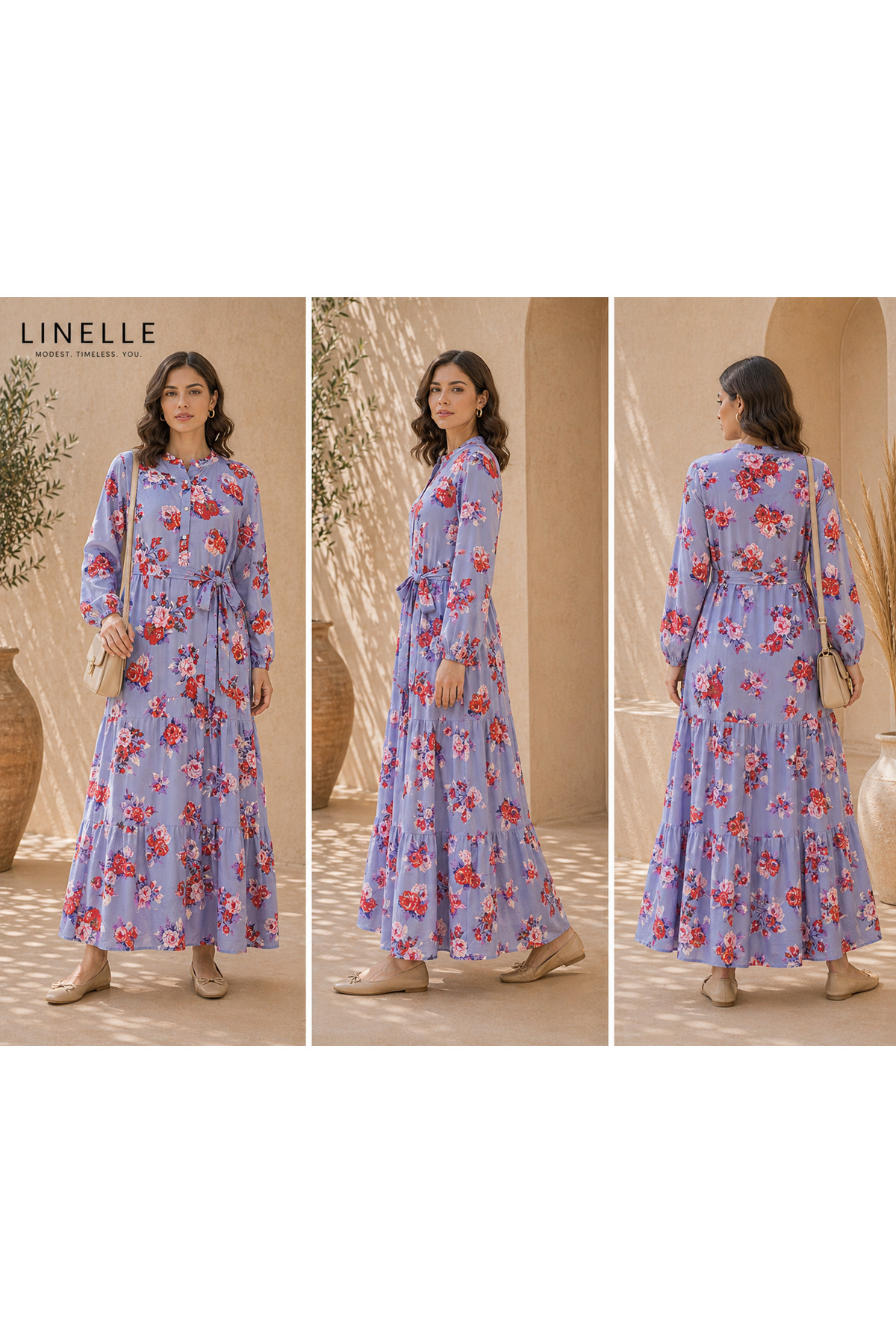 LINELLE Periwinkle Floral Print Tiered Casual Dress
