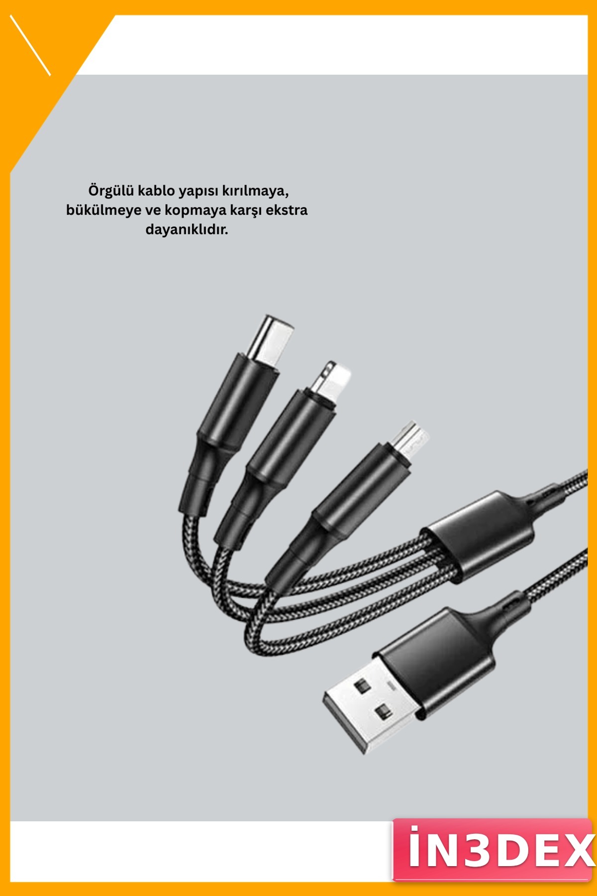 3A Hızlı Şarj Çoklu USB Kablo 1,2m Dayanıklı