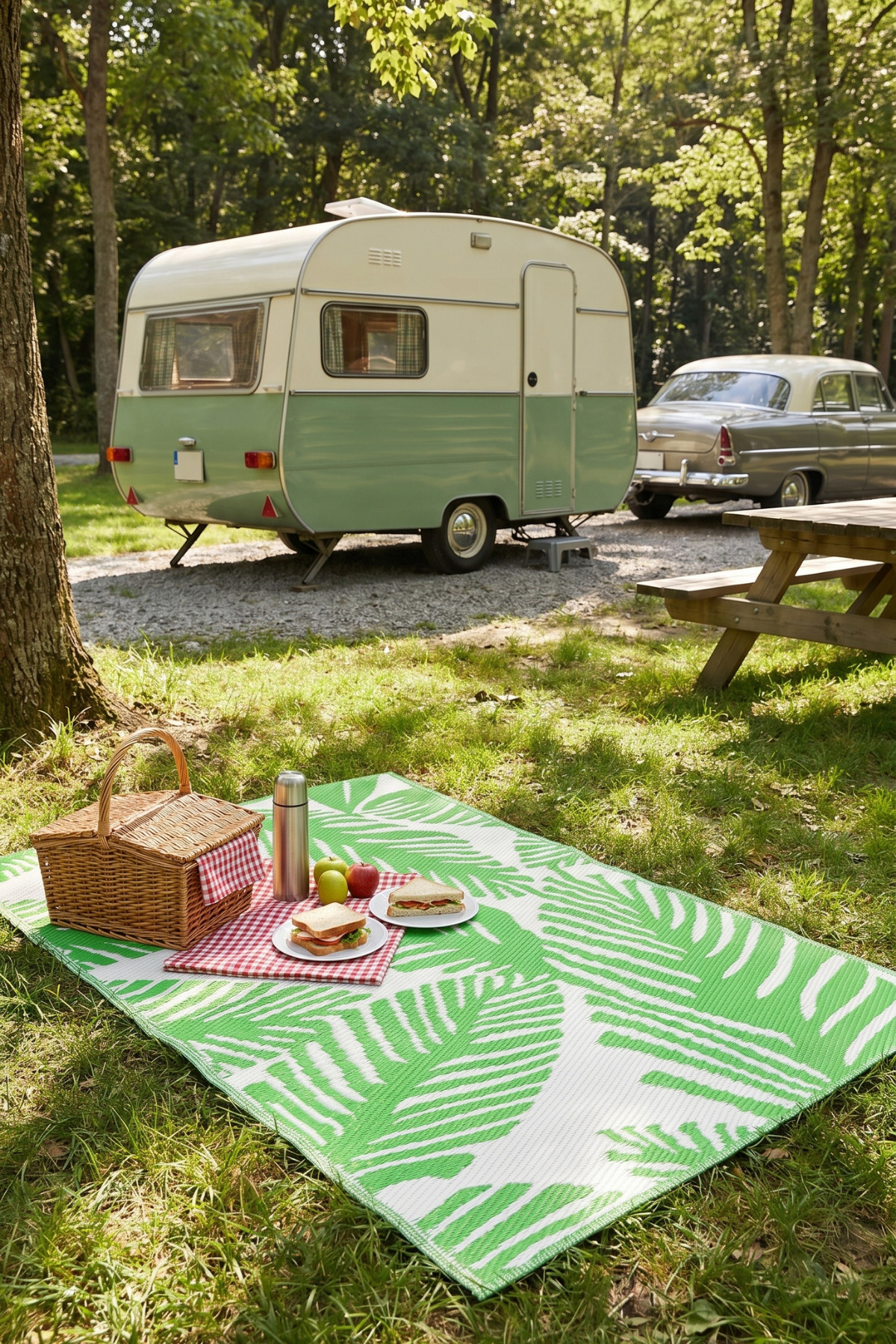 Serengeti Green Double Sided Wicker Rug;Portable Camping Beach Picnic Mat Garden Balcony Terrace Rug
