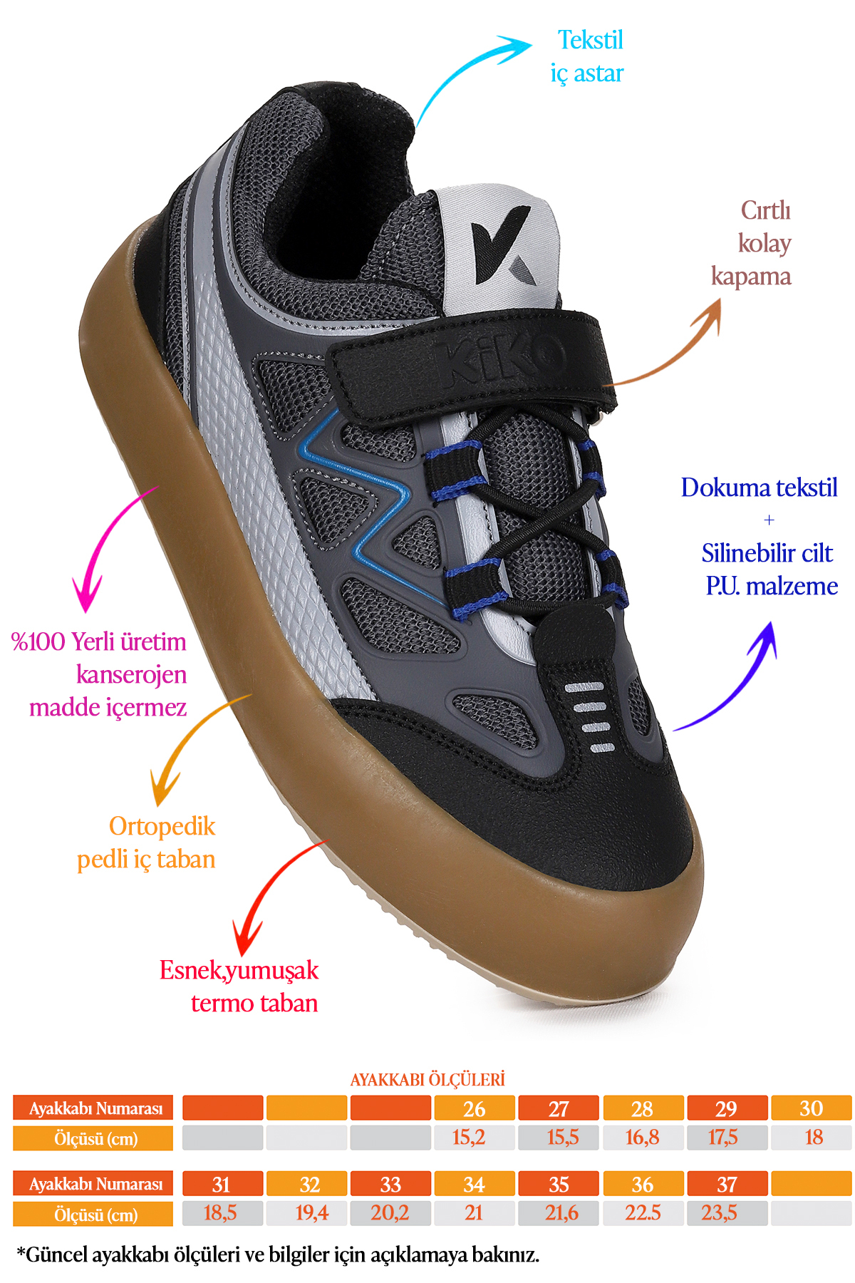 kikobait キコブーン　新品未使用 Kiko Kids Plan Günlük Cırtlı Bağcıklı Erkek Çocuk Spor Ayakkabı